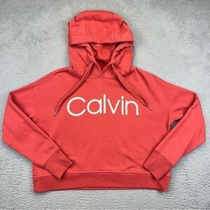 Calvin Klein Performance Hoodie Womens Small Red Pink Cropped Atheisure Casual‎
